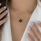 ¡®Glow¡¯CLOVER 15MM DIAMOND ONYX NECKLACE