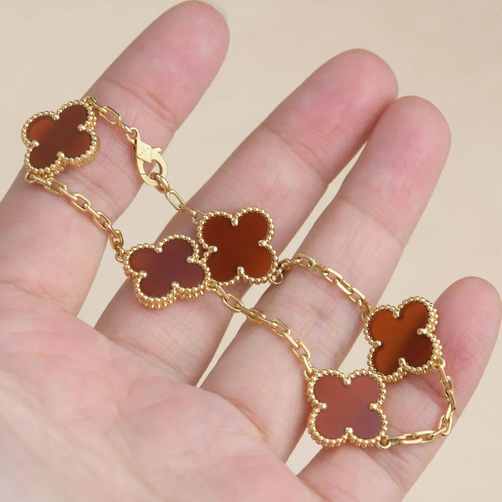 [Glow Jewelry] CLOVER 5 MOTIF RED CORNELIAN BRACELET COLLECTION