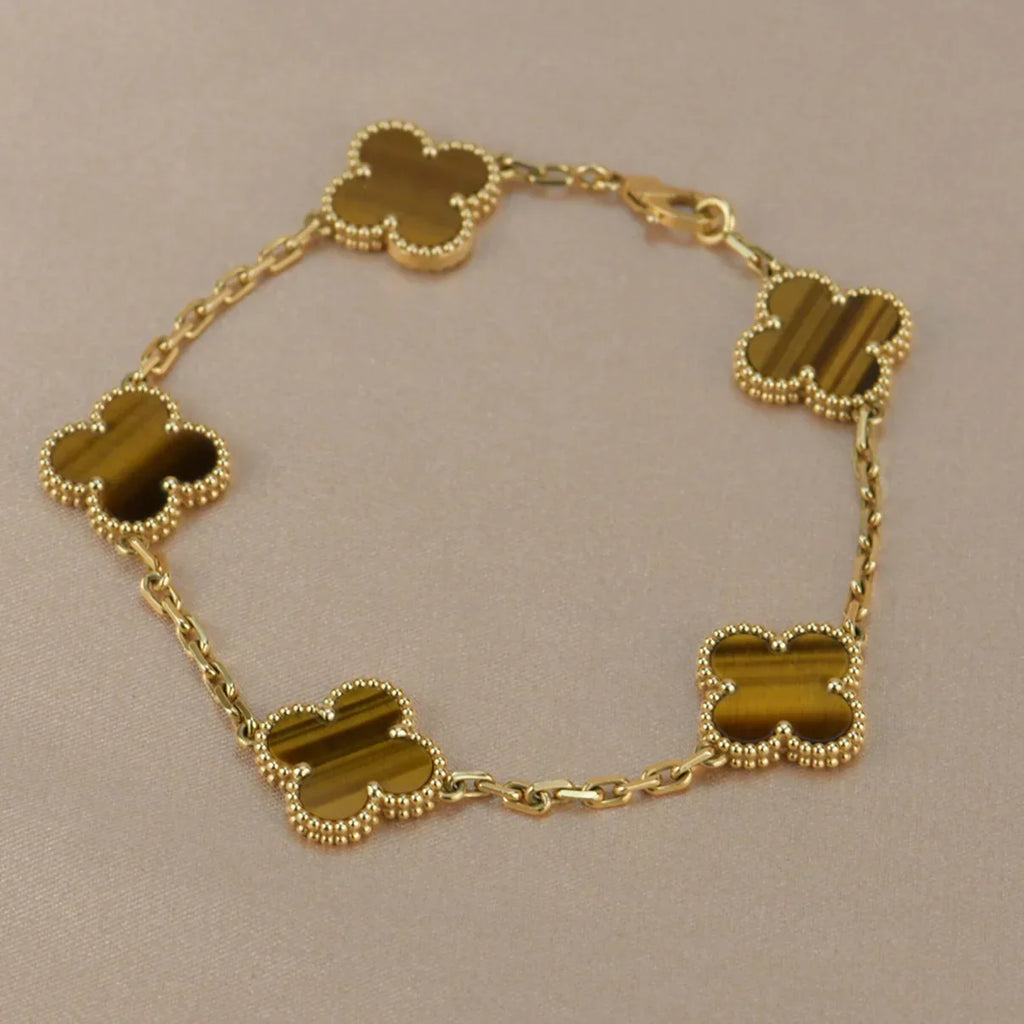 [Glow]New  CLOVER 5 MOTIFS TIGER EYE BRACELET COLLECTION