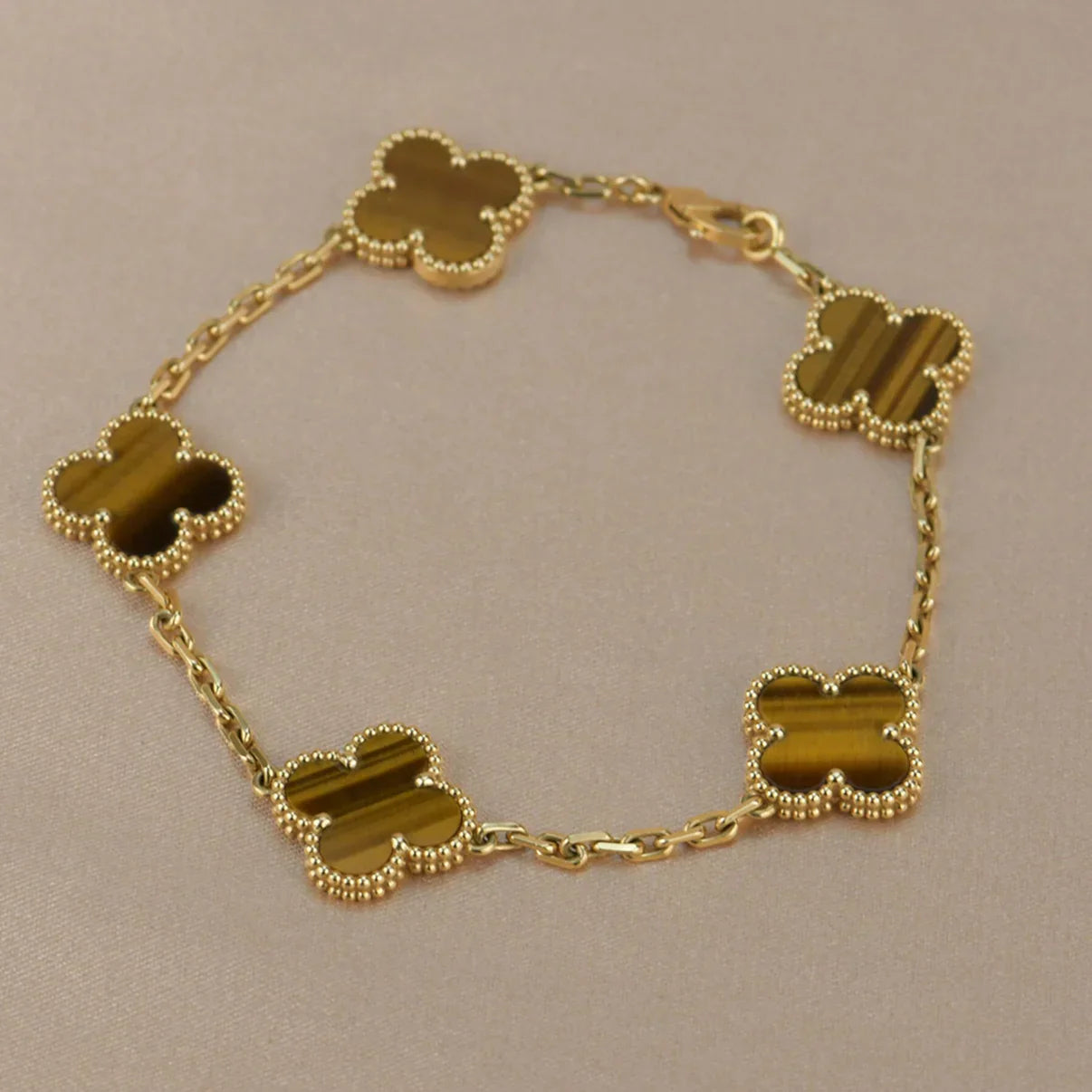 [Glow]New  CLOVER 5 MOTIFS TIGER EYE BRACELET COLLECTION
