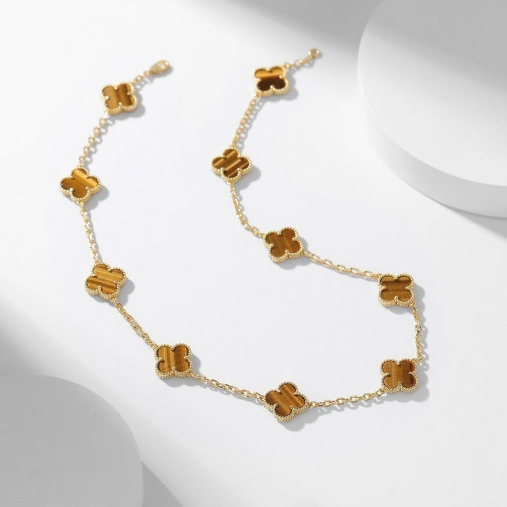 ¡®Glow¡¯CLOVER 10 MOTIFS TIGER EYE NECKLACE