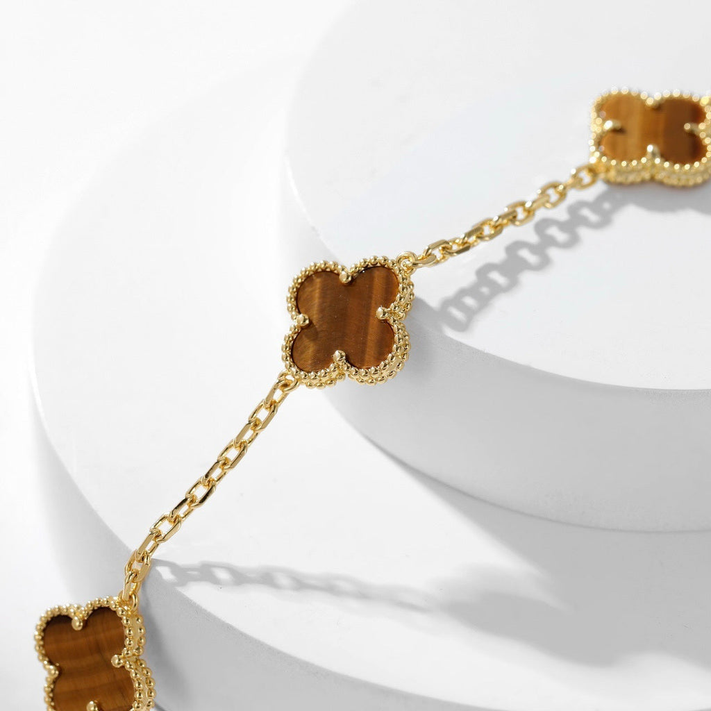 ¡®Glow¡¯CLOVER 10 MOTIFS TIGER EYE NECKLACE