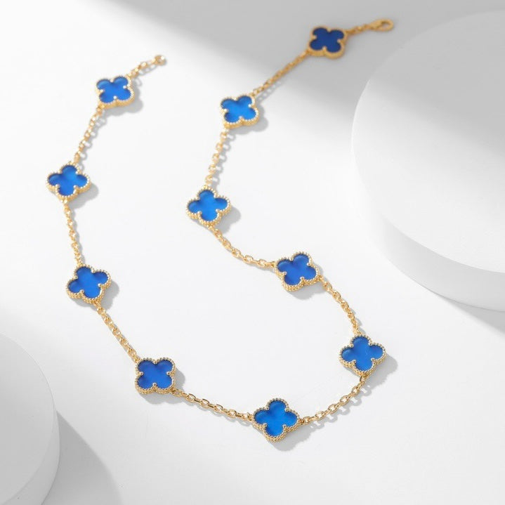 ¡®Glow¡¯CLOVER 10 MOTIFS BLUE AGATE NECKLACE