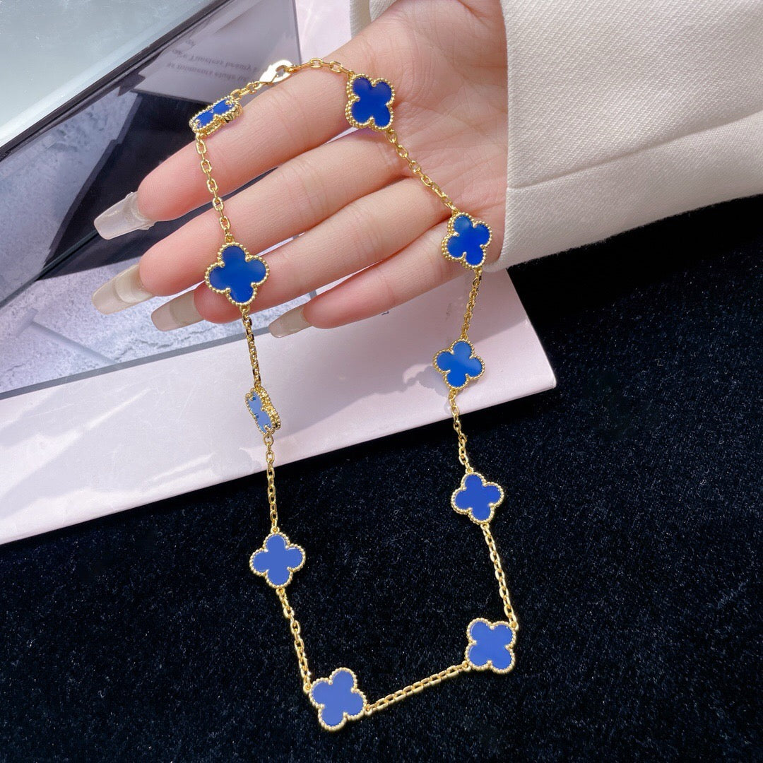 ¡®Glow¡¯CLOVER 10 MOTIFS BLUE AGATE NECKLACE
