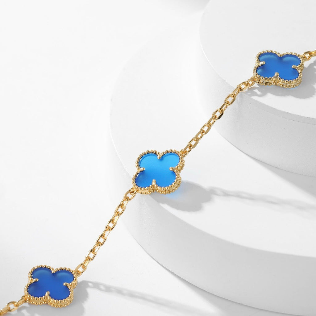 ¡®Glow¡¯CLOVER 10 MOTIFS BLUE AGATE NECKLACE