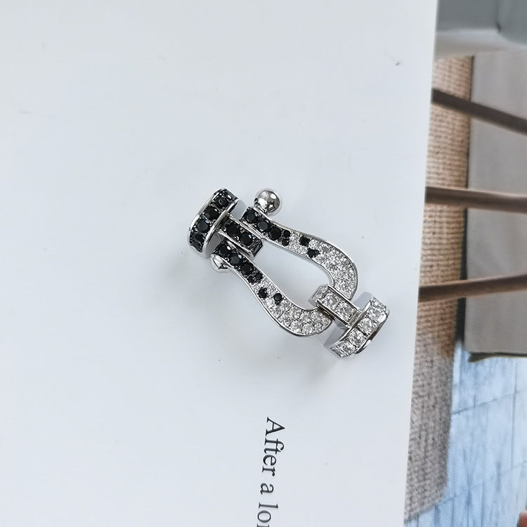 GlowFORCE LARGE HORSESHOE BLACK WHITE DIAMOND BRACELET ROSE GOLD