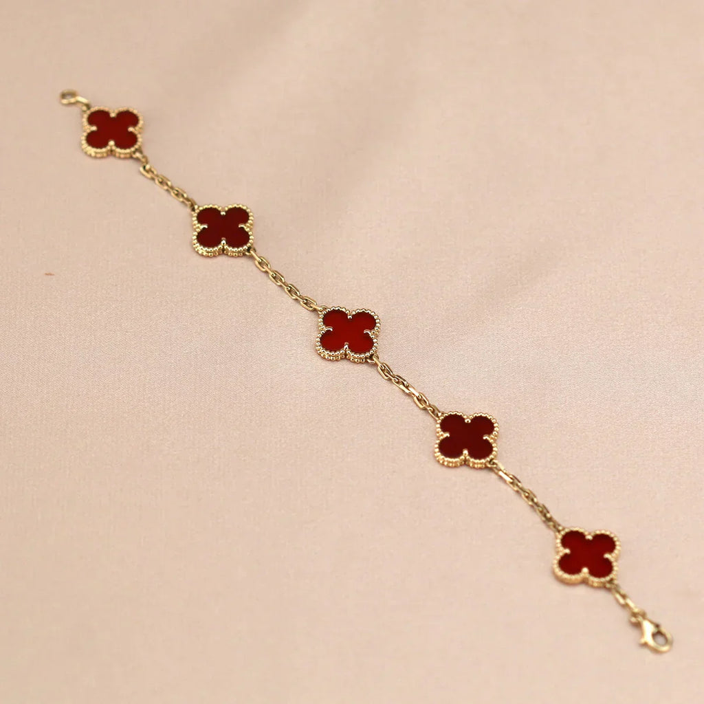[Glow]New  CLOVER 5 MOTIF RED CORNELIAN BRACELET COLLECTION