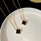 ¡®Glow¡¯CLOVER 15MM BLACK ONYX SINGLE FLOWER NECKLACE