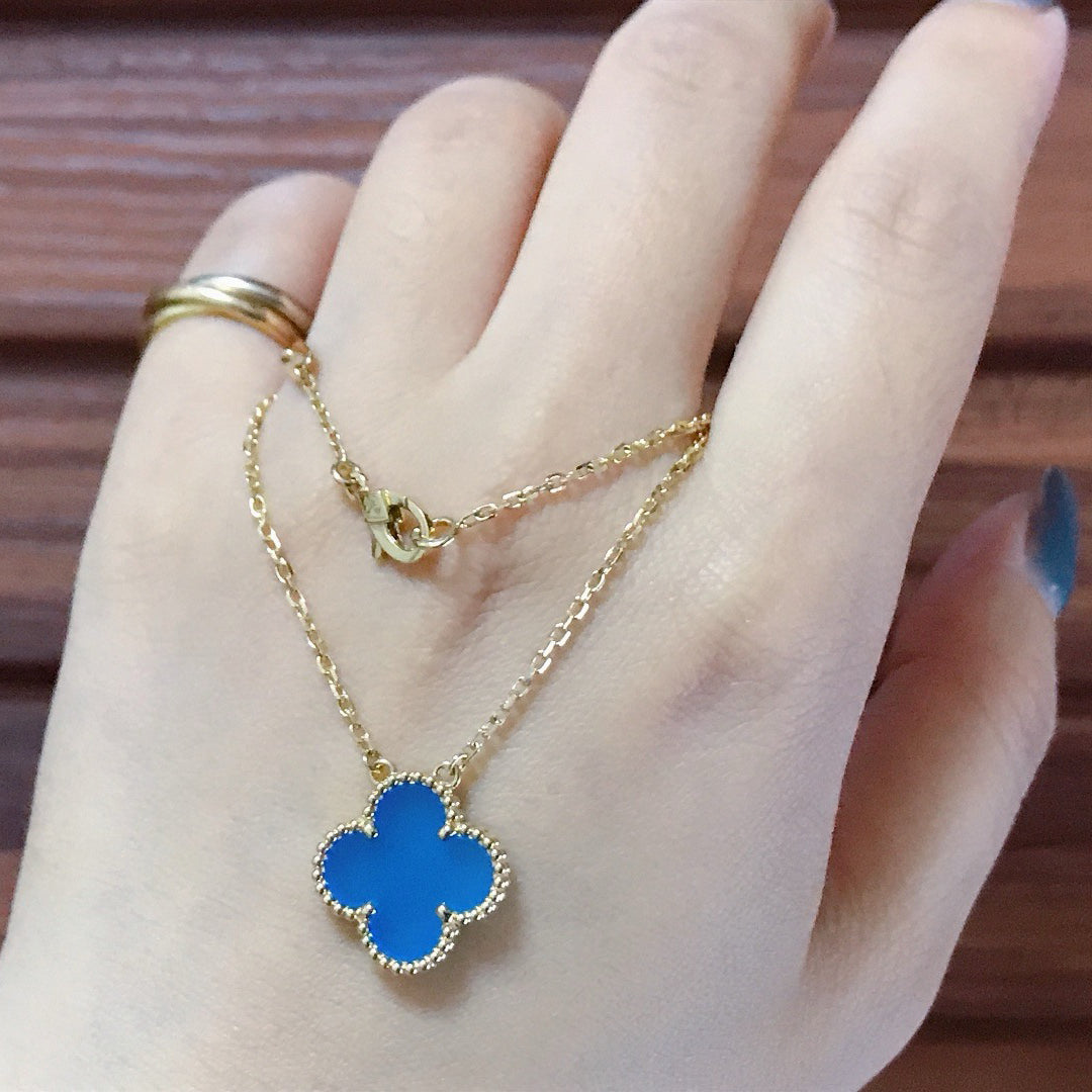 ¡®Glow¡¯CLOVER 15MM BLUE AGATE NECKLACE