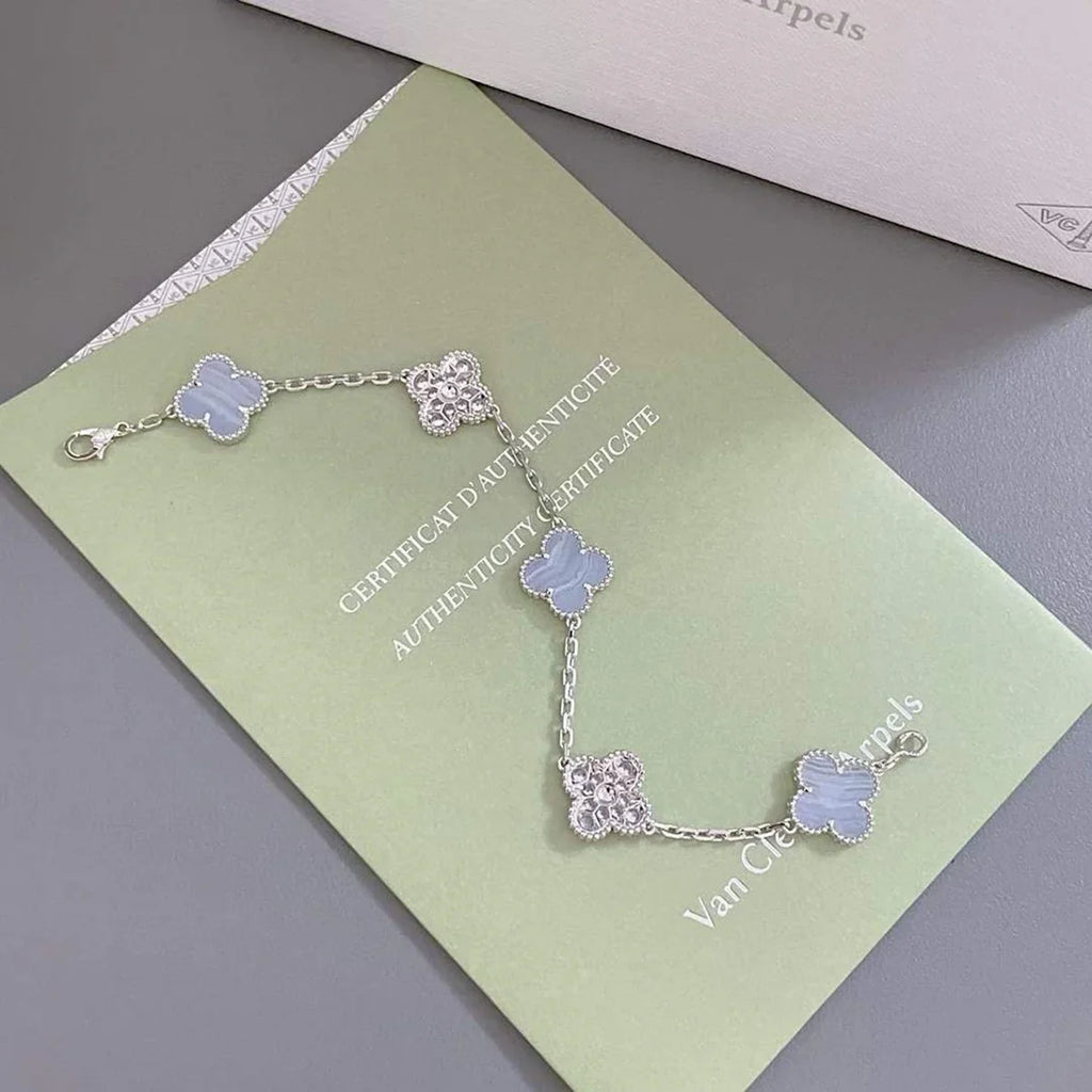 [Glow Jewelry] CLOVER 5 MOTIF PURPLE CHALCEDONY BRACELET COLLECTION