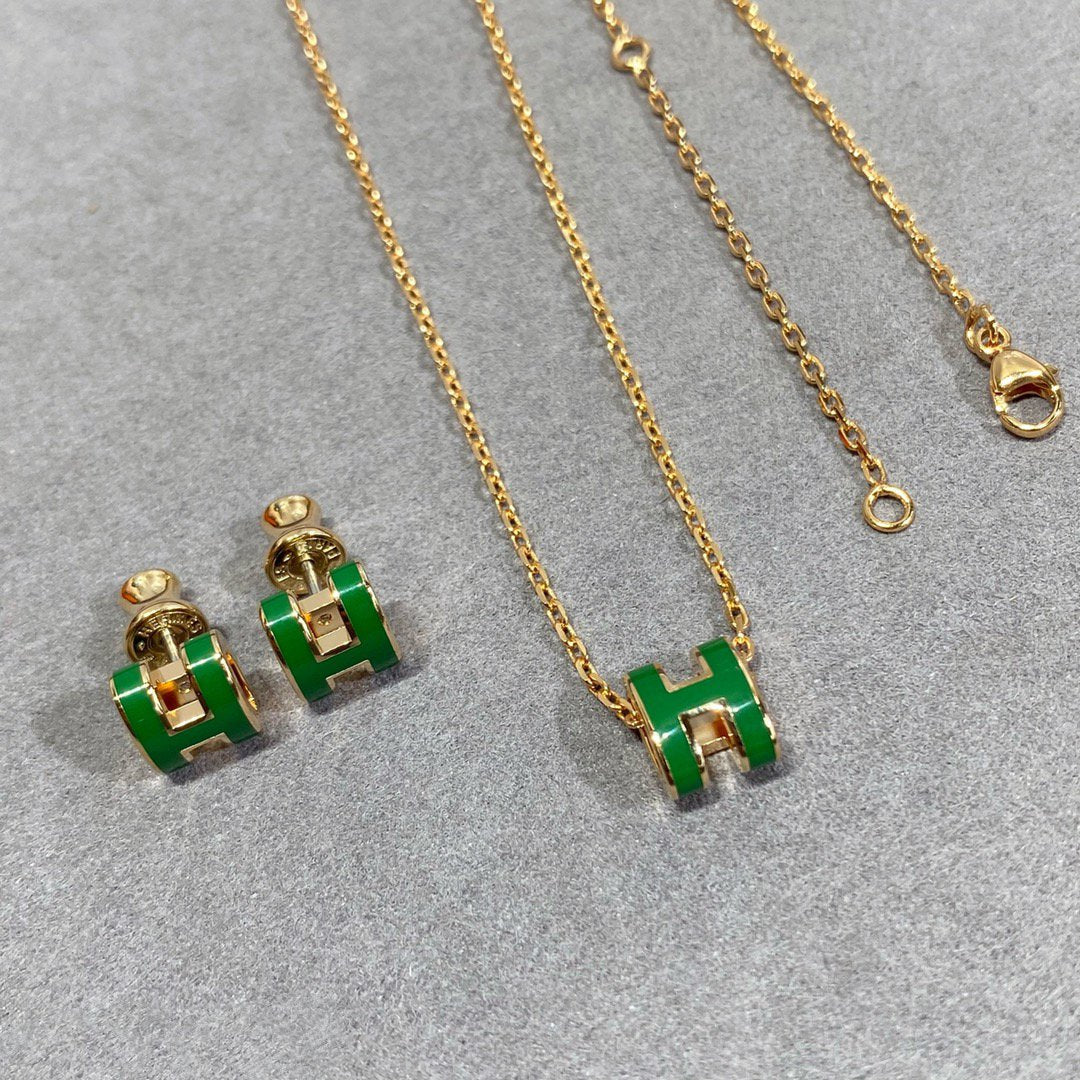 GlowPOP H GREEN NECKLACE SILVER AND GOLD