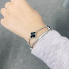 GlowCLOVER 5 MOTIF VEINED ONYX BRACELET SILVER
