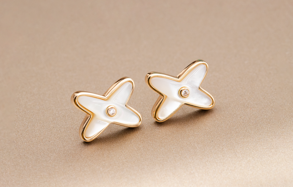 GlowJEUX DE WHITE MOP PINK GOLD DIAMOND EARRINGS