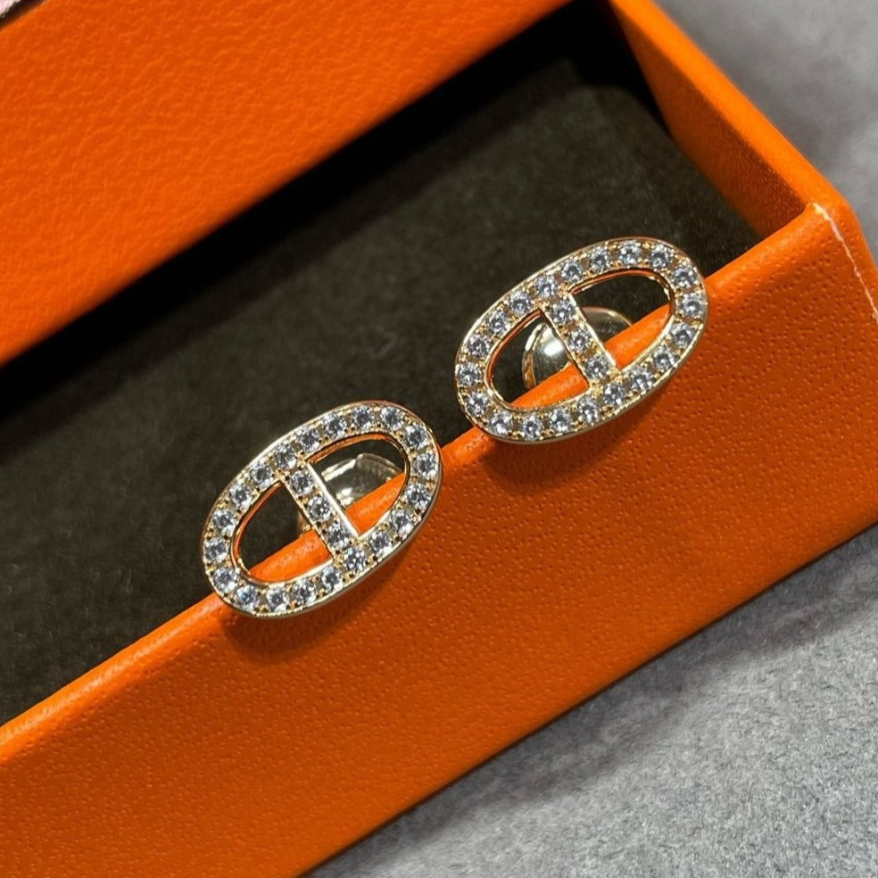 GlowHM FULL DIAMOND PIG NOSE STUD EARRINGS