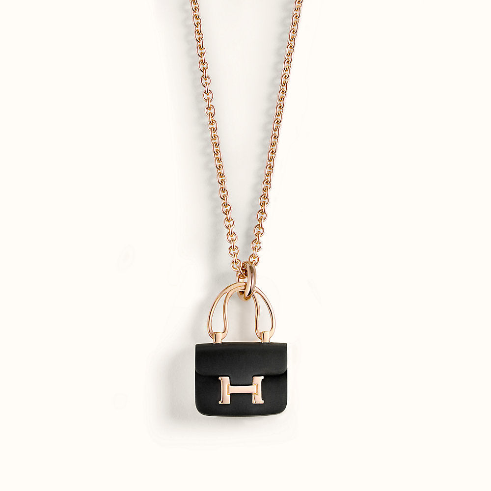 GlowCONSTANCE BLACK PEDANT PINK GOLD NECKLACE