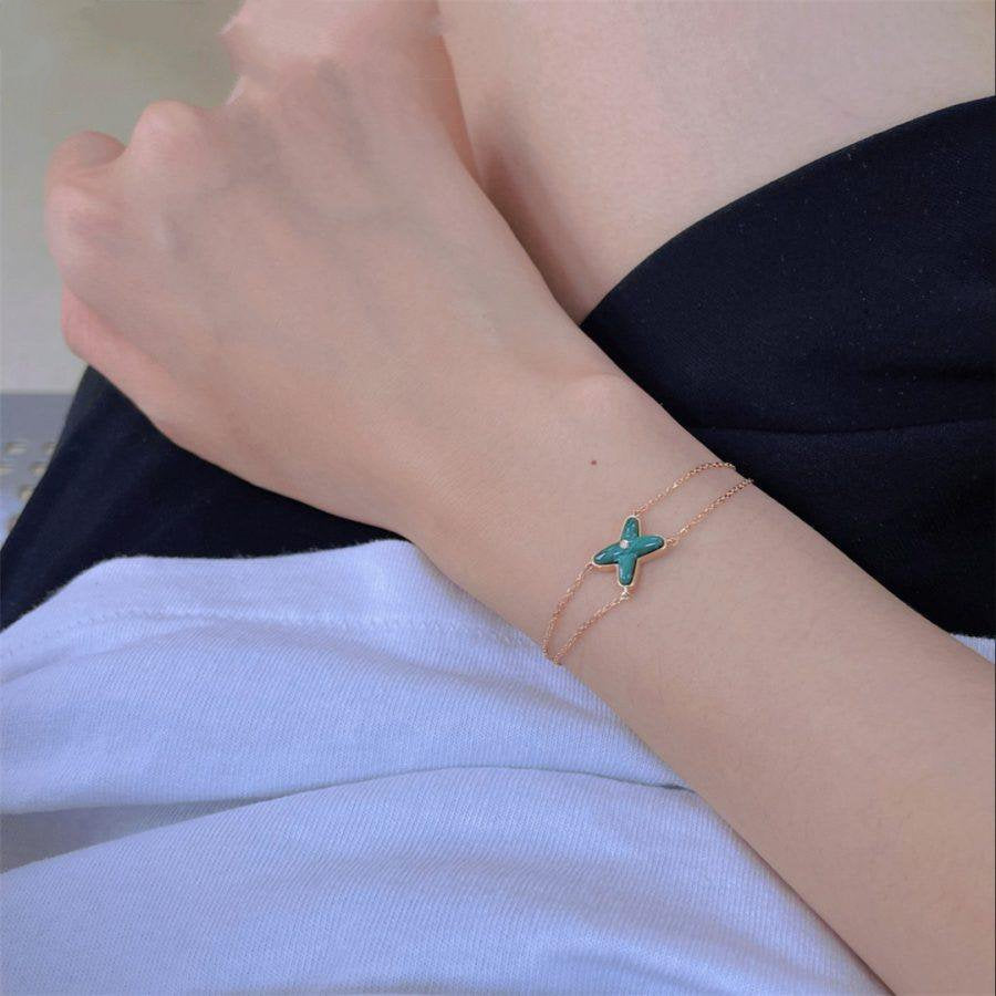 GlowJEUX BRACELET MALACHITE PINK GOLD 1 DIAMOND
