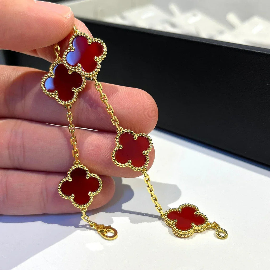 [Glow]New  CLOVER 5 MOTIF RED CORNELIAN BRACELET COLLECTION