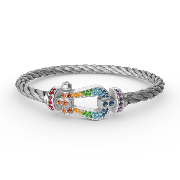 GlowFORC LARGE HORSESHOE  COLORED DIAMOND BRACELET SILVER