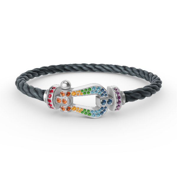 GlowFORC LARGE HORSESHOE  COLORED DIAMOND BRACELET SILVER