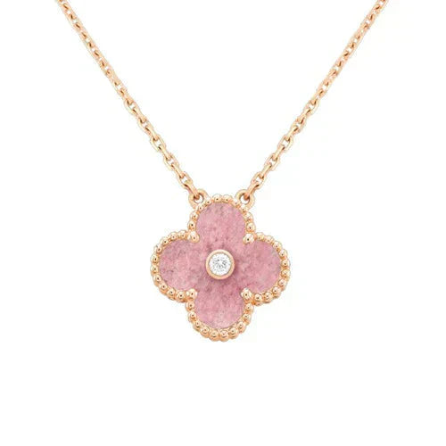 ¡®Glow¡¯CLOVER 15MM DIAMOND RHODONITE NECKLACE