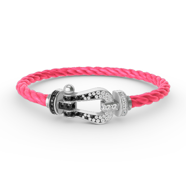 GlowFORCE LARGE HORSESHOE BLACK WHITE DIAMOND BRACELET SILVER