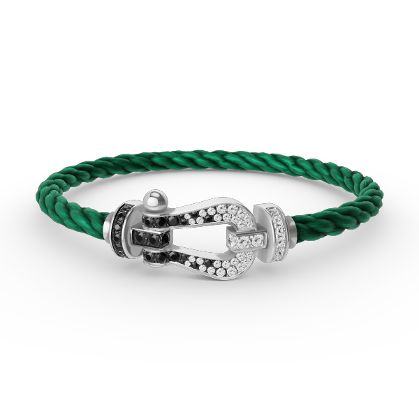GlowFORCE LARGE HORSESHOE BLACK WHITE DIAMOND BRACELET SILVER