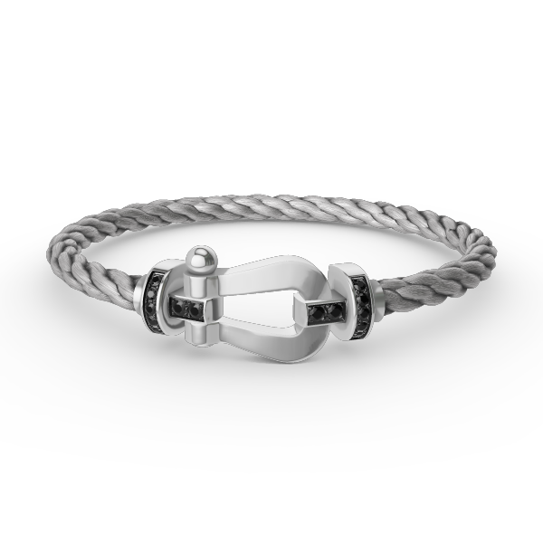 GlowFORCE LARGE HORSESHOE BLACK DIAMOND BRACELET SILVER