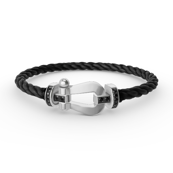 GlowFORCE LARGE HORSESHOE BLACK DIAMOND BRACELET SILVER