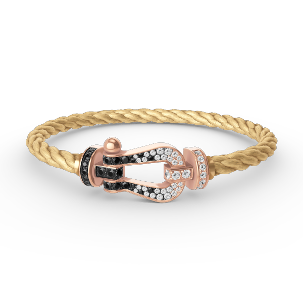 GlowFORCE LARGE HORSESHOE BLACK WHITE DIAMOND BRACELET ROSE GOLD