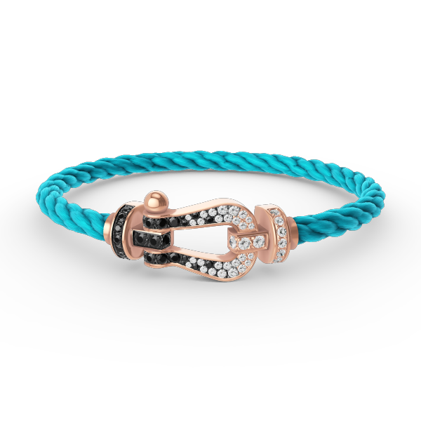 GlowFORCE LARGE HORSESHOE BLACK WHITE DIAMOND BRACELET ROSE GOLD