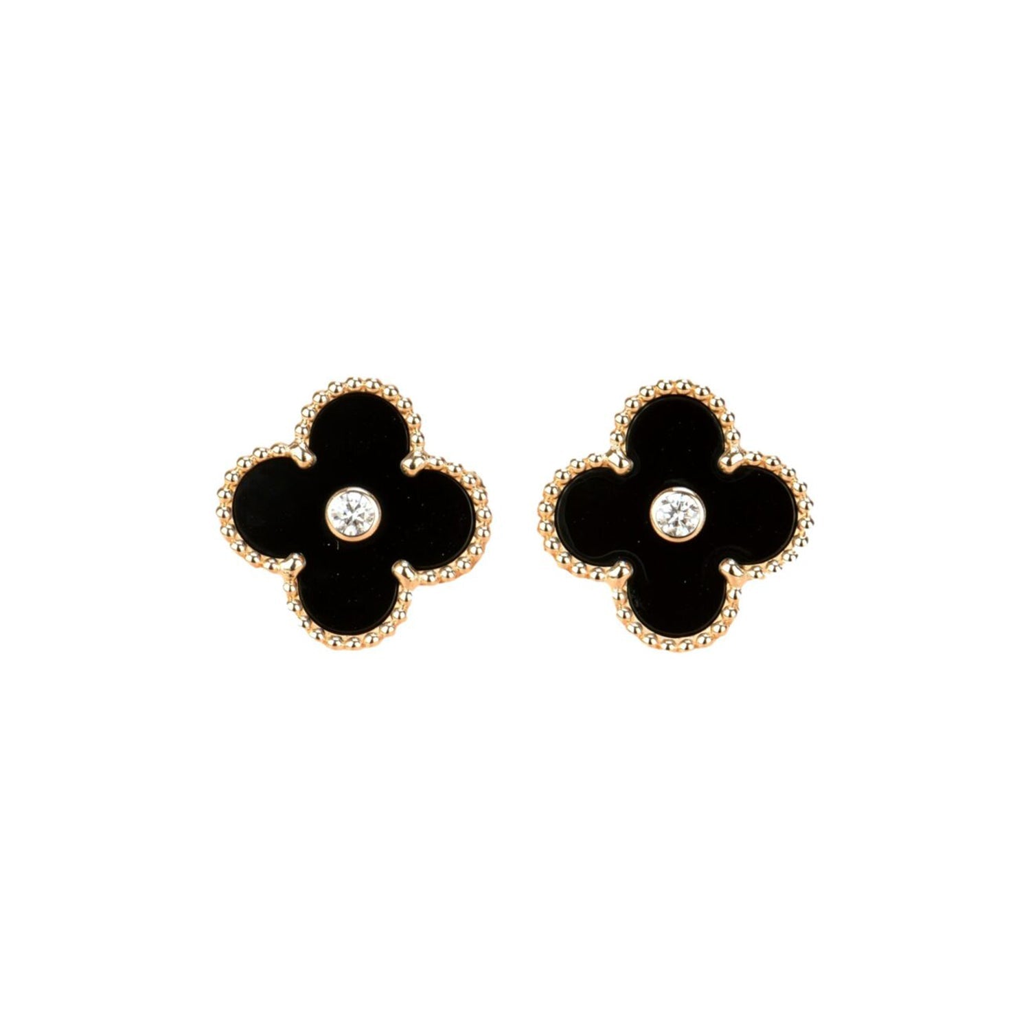 ¡®Glow¡¯CLOVER MEDIUM 1 MOTIFS ONYX DIAMOND EARRINGS