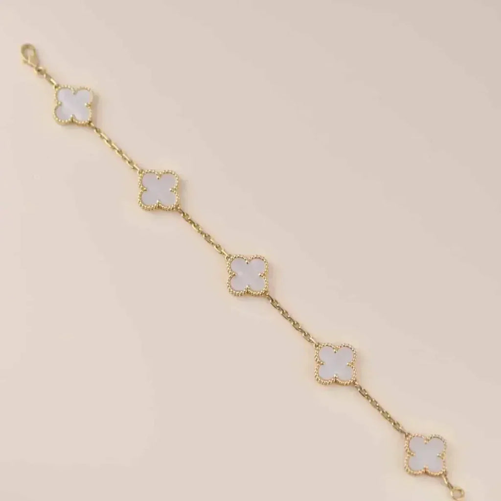 [Glow]New CLOVER WHITE PEARL MOP 5 MOTIF BRACELET COLLECTION