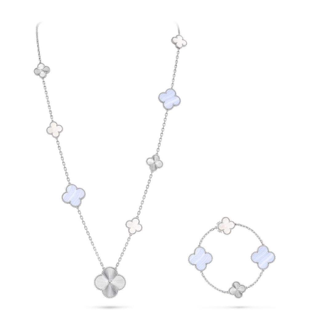 [Glow Jewelry]DETACHABLE CLOVER 15(11+4) FLOWER SILVER NECKLACE SET