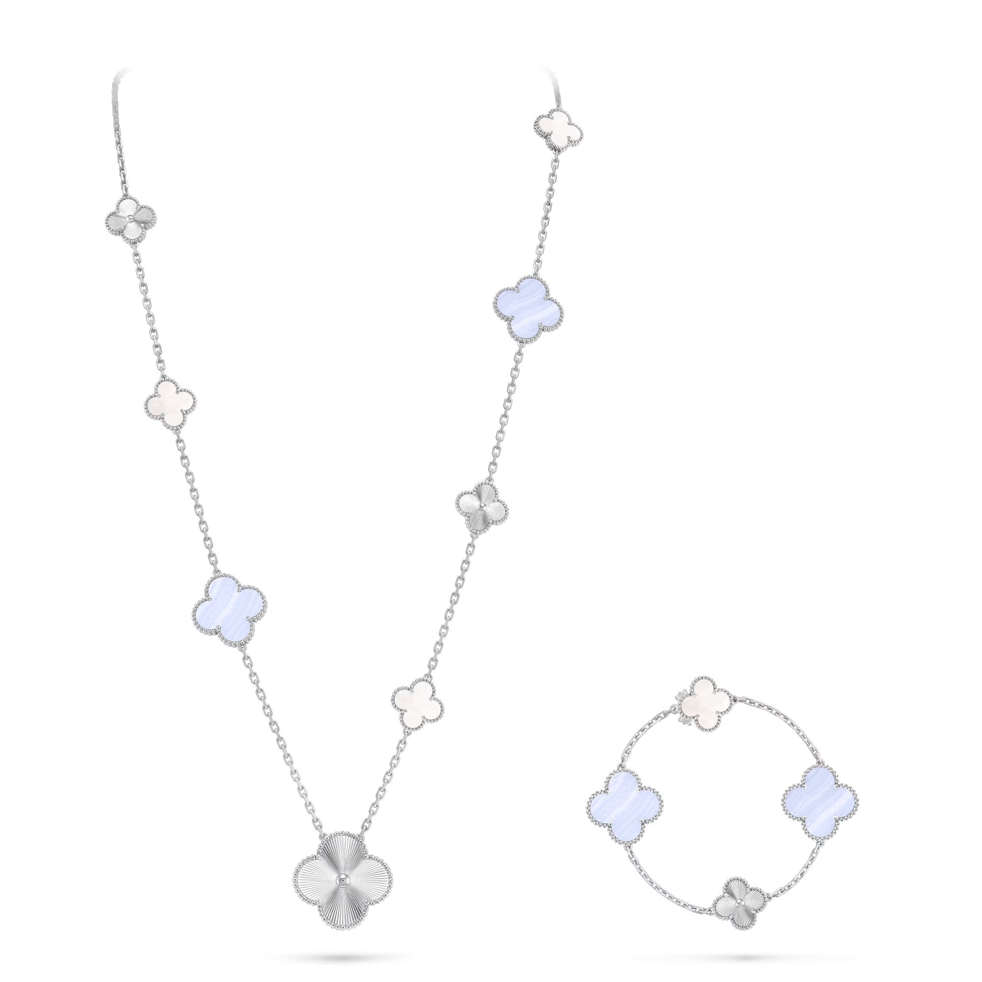 [Glow Jewelry]DETACHABLE CLOVER 15(11+4) FLOWER SILVER NECKLACE SET