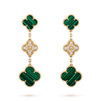 ¡®Glow¡¯CLOVER EARRINGS GOLD MALACHITE DIAMOND 3 MOTIF