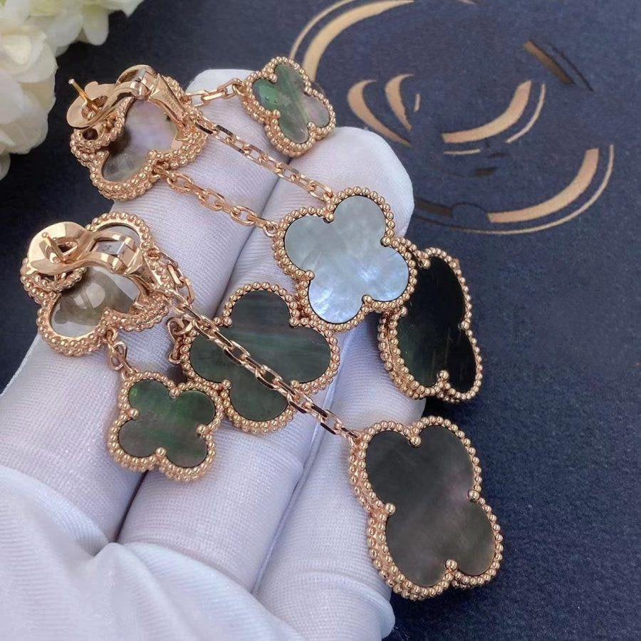 ¡®Glow¡¯CLOVER EARRINGS DARK MOP 4 MOTIFS ROSE GOLD