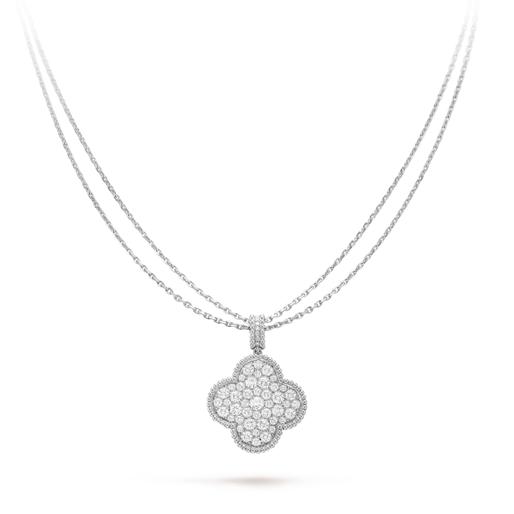 ¡®Glow¡¯CLOVER 25MM SILVER FULL DIAMOND BIG CLOVER NECKLACE