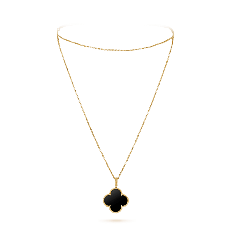 ¡®Glow¡¯CLOVER 25MM GOLD ONYX BIG CLOVER NECKLACE