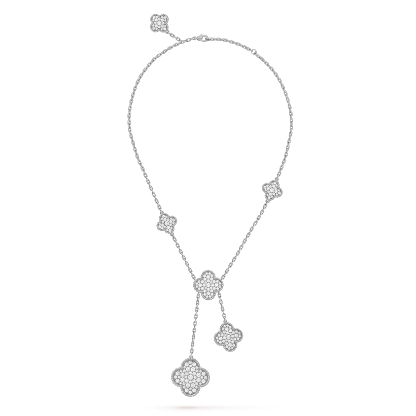 ¡®Glow¡¯CLOVER 5 MOTIFS SILVER DIAMONDS NECKLACE