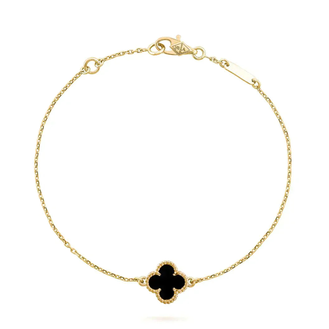¡®Glow¡¯CLOVER ONYX SINGLE FLOWER BRACELET