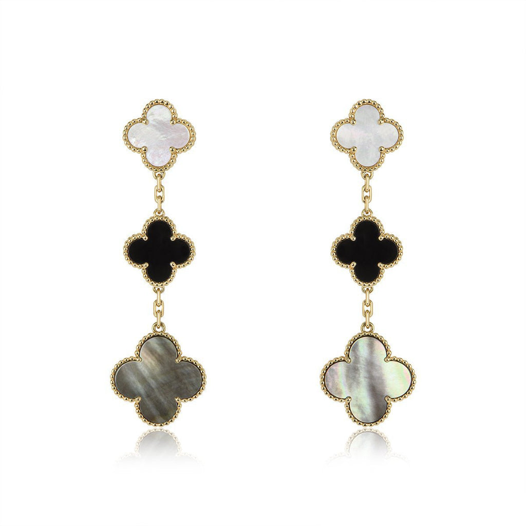 ¡®Glow¡¯CLOVER EARRINGS GOLD ONYX MOP 3 MOTIF
