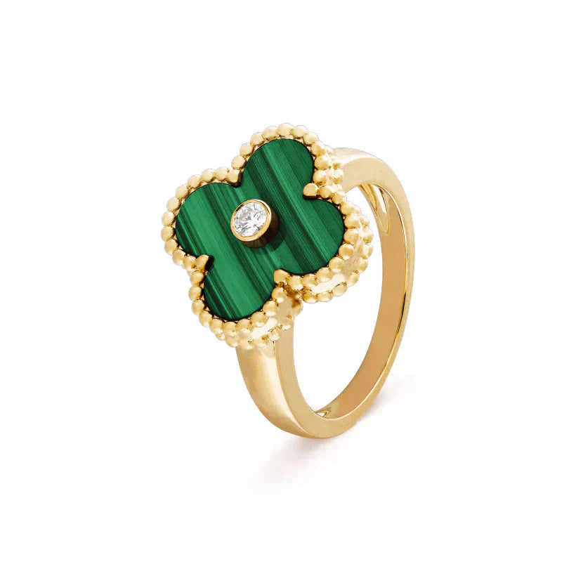 ¡®Glow¡¯CLOVER MALACHITE RING GOLD DIAMOND